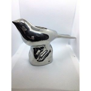Chromed Ceramic Bird Candleholder